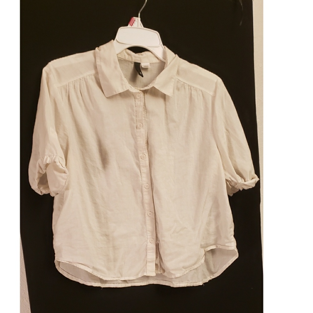 Cropped white button up blouse